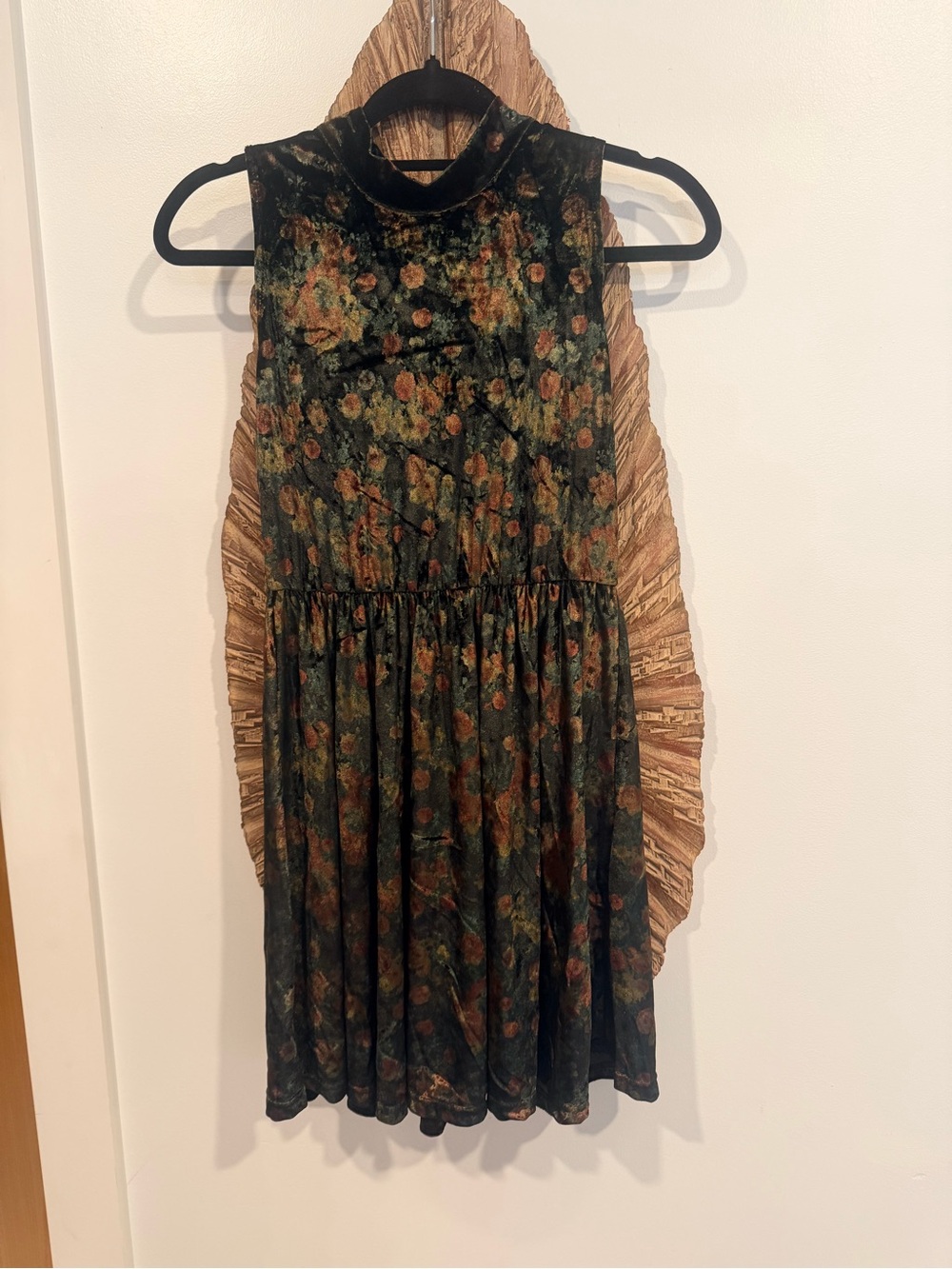 POL Velvet Floral Mock-Neck Dress in Black with Floral Design